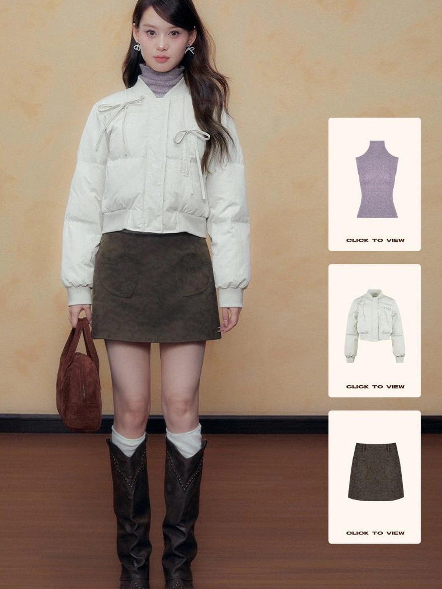 DKZ OFFICIAL Quilted Lilac Short Jacket With Bow Tie