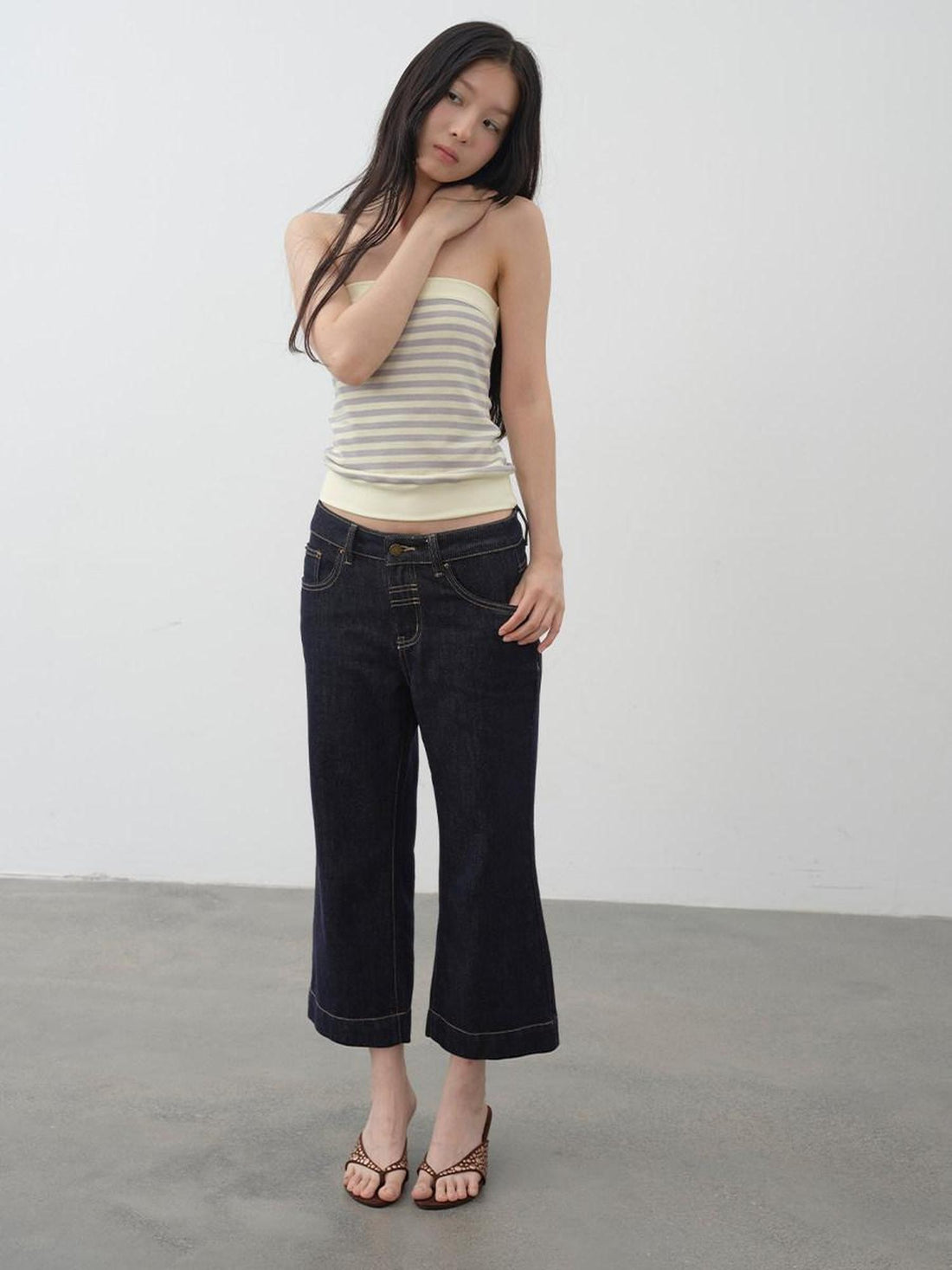 DKZ OFFICIAL Raw Indigo Button Fly Cropped Mid Stretch Women&