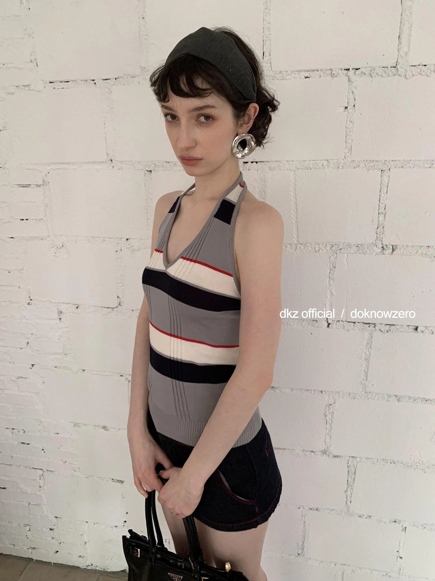 DKZ OFFICIAL Rayon Wool Blend Striped Halter Top