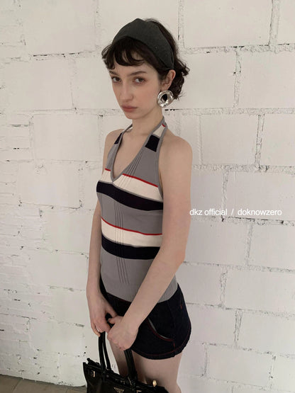 DKZ OFFICIAL Rayon Wool Blend Striped Halter Top