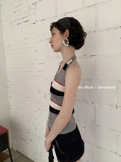 DKZ OFFICIAL Rayon Wool Blend Striped Halter Top