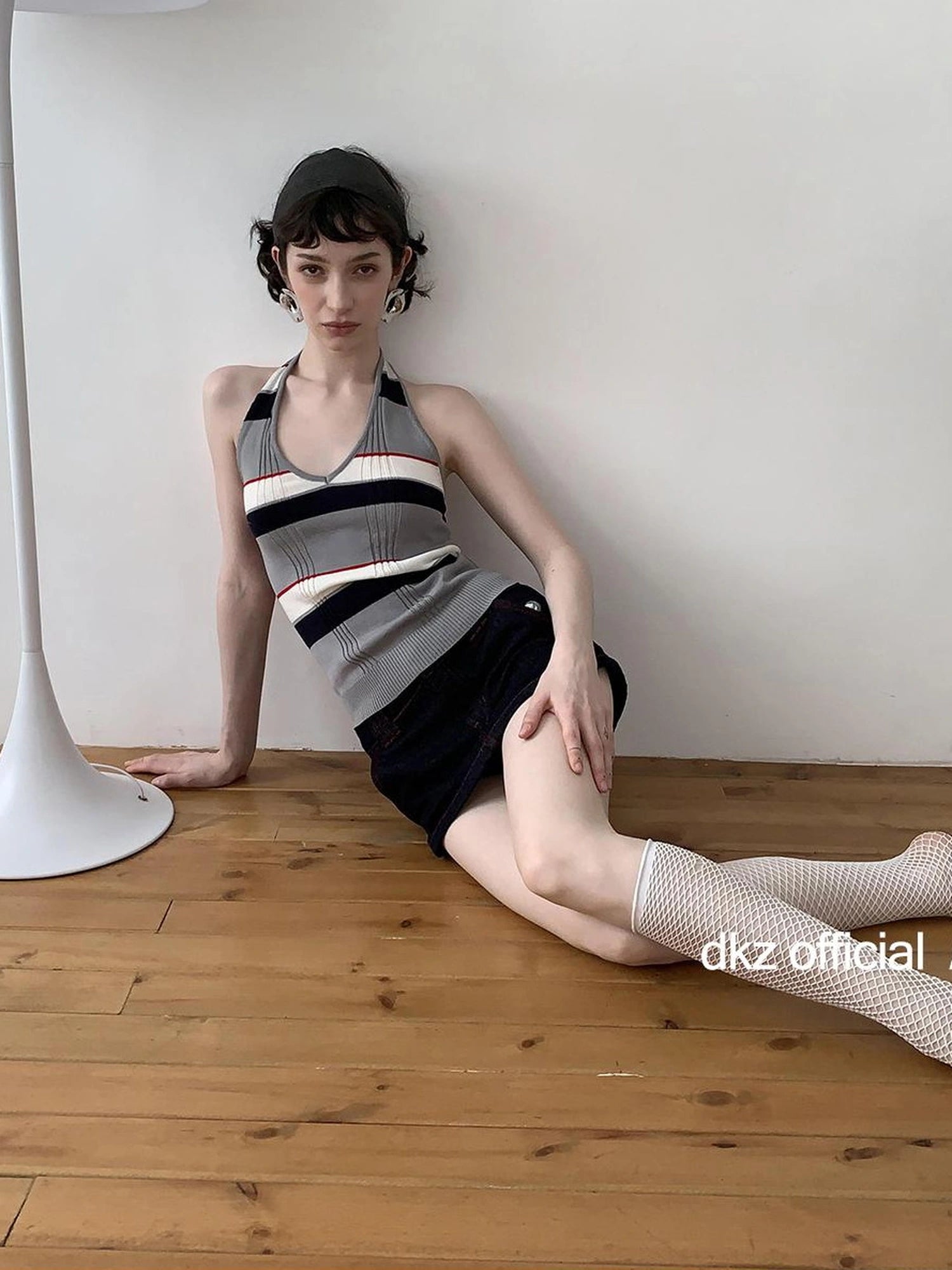 DKZ OFFICIAL Rayon Wool Blend Striped Halter Top