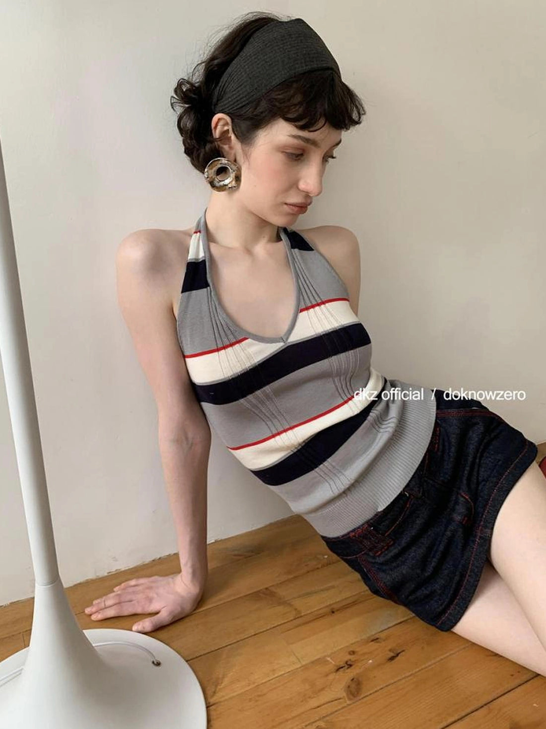 DKZ OFFICIAL Rayon Wool Blend Striped Halter Top