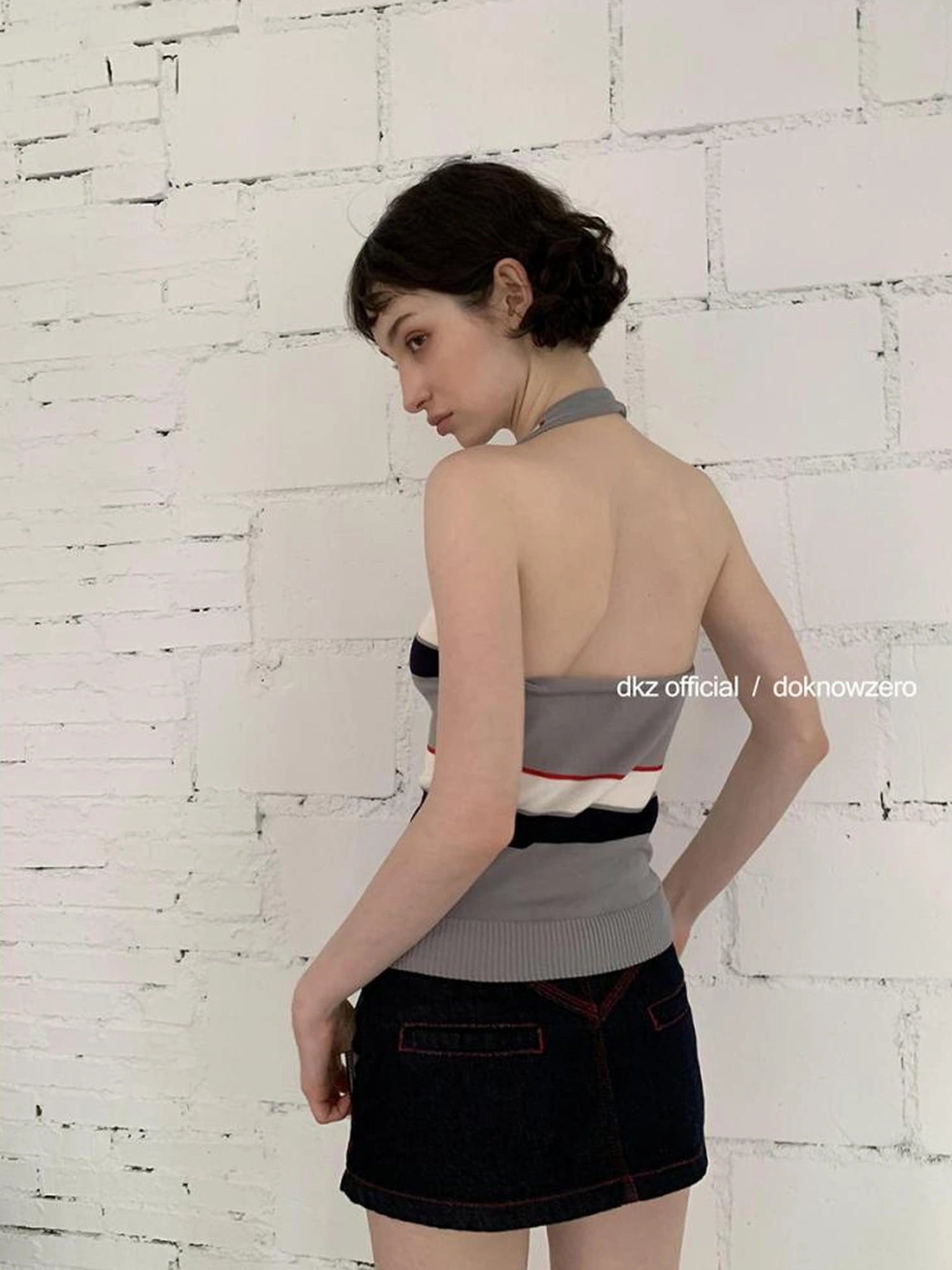 DKZ OFFICIAL Rayon Wool Blend Striped Halter Top