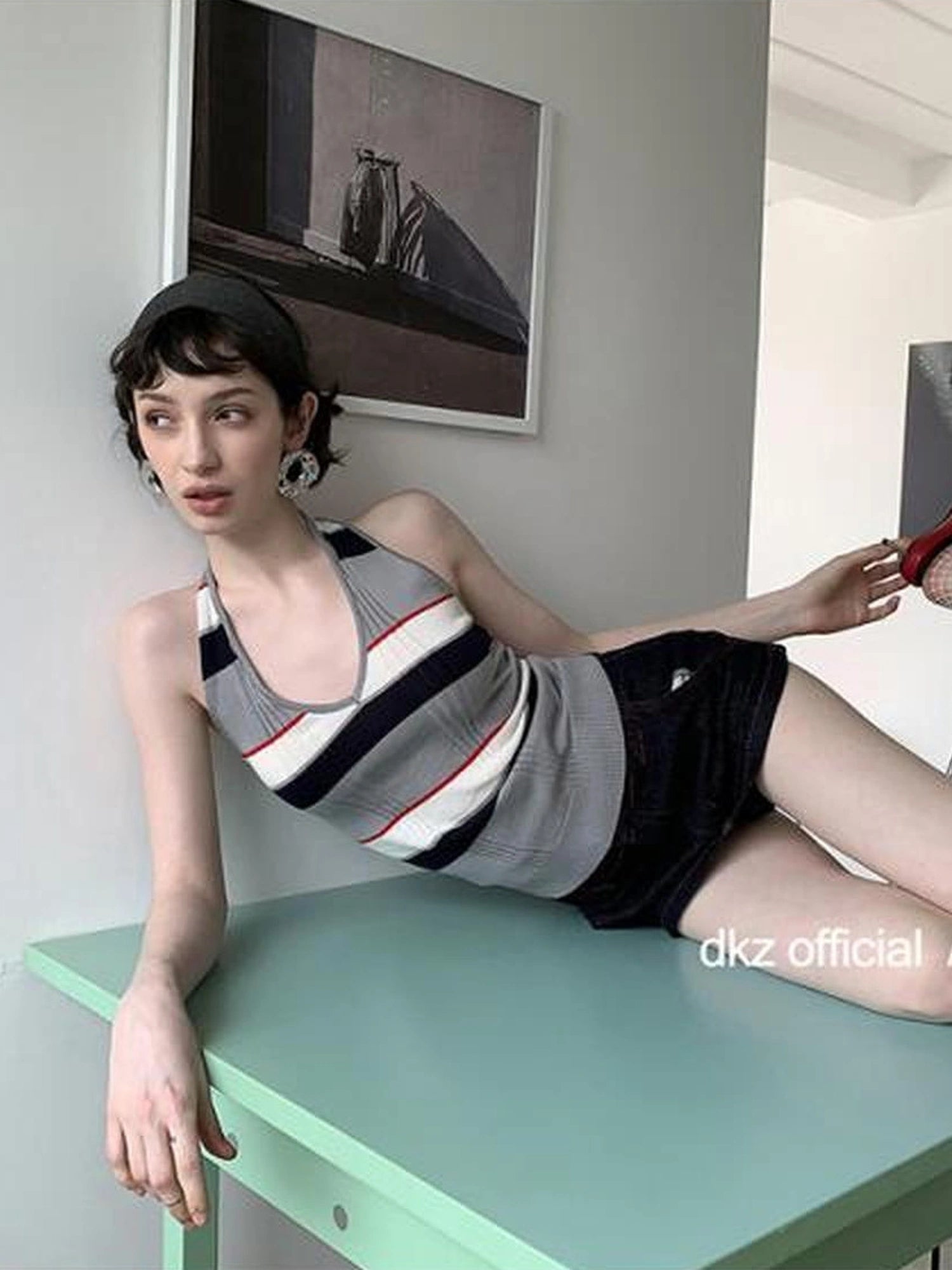 DKZ OFFICIAL Rayon Wool Blend Striped Halter Top