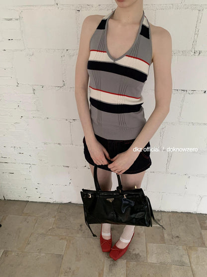 DKZ OFFICIAL Rayon Wool Blend Striped Halter Top