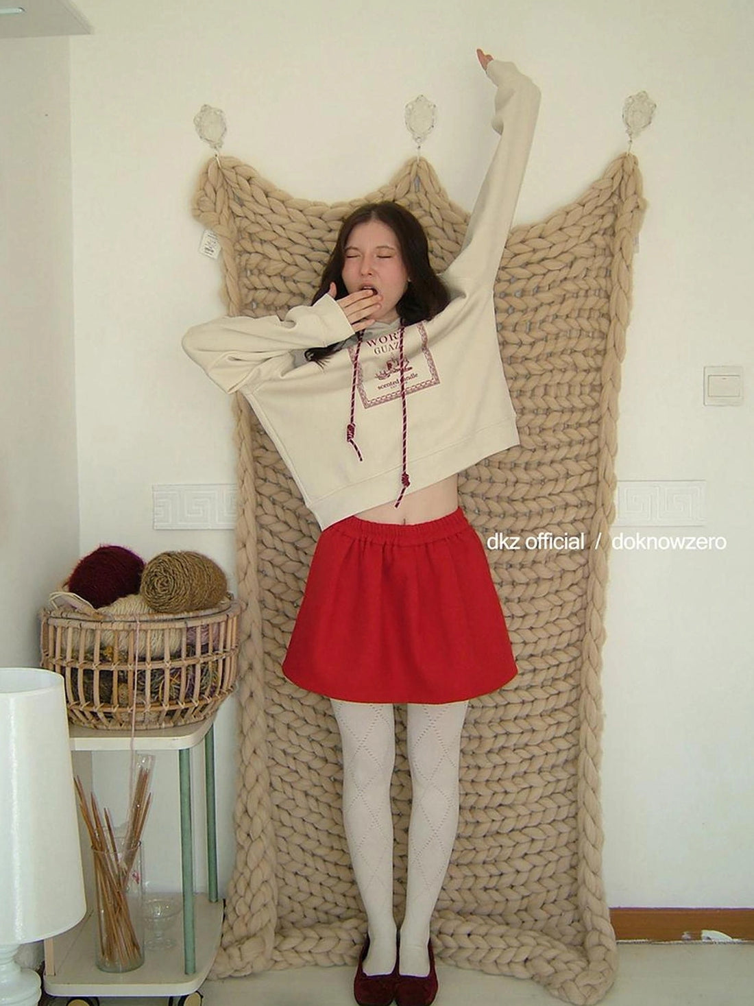 DKZ OFFICIAL Red Elastic Waist Flared A Line Skirt