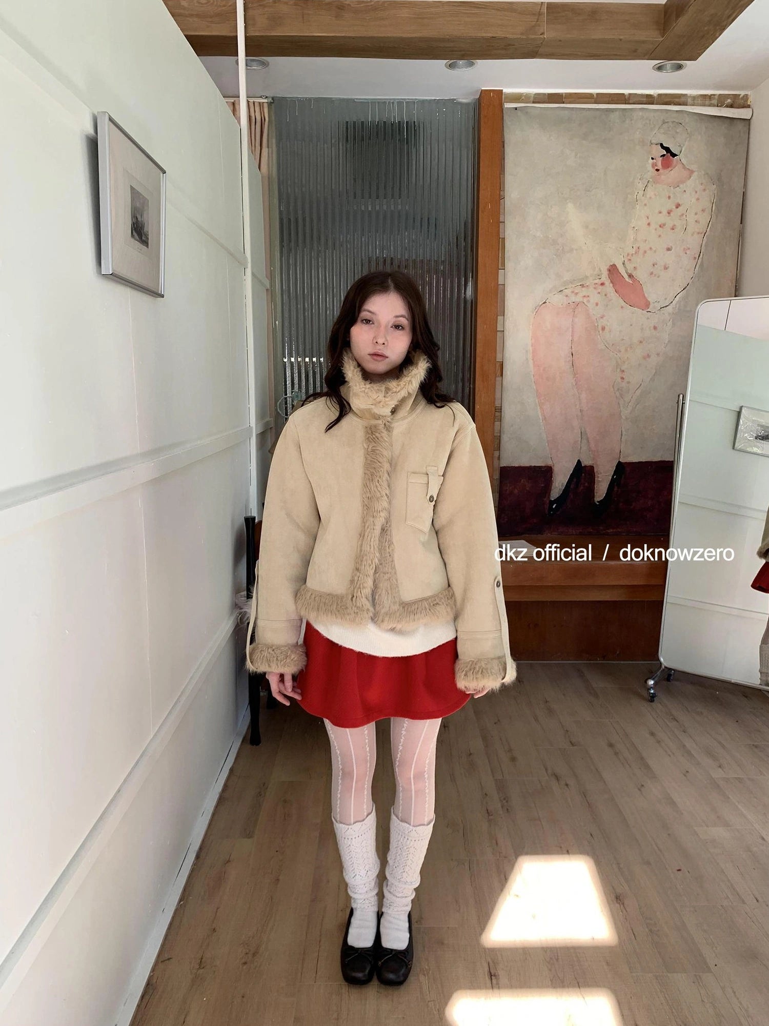 DKZ OFFICIAL Red Elastic Waist Flared A Line Skirt