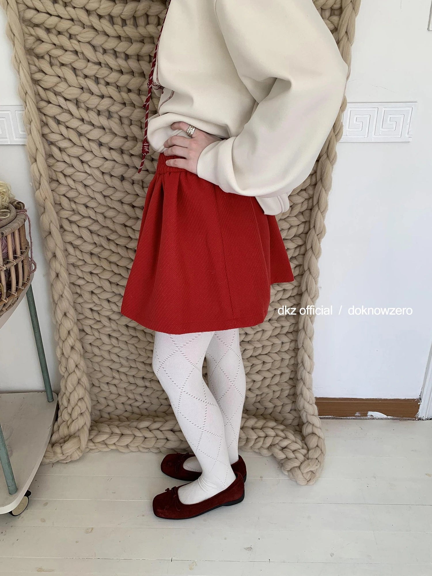 DKZ OFFICIAL Red Elastic Waist Flared A Line Skirt