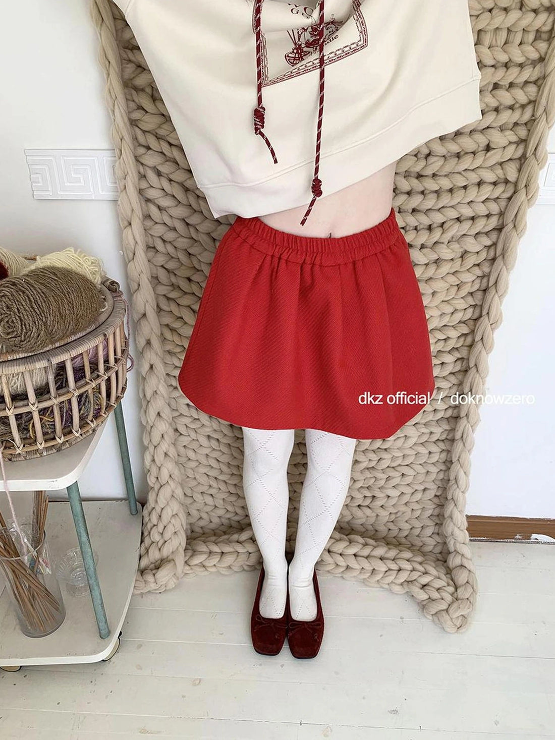 DKZ OFFICIAL Red Elastic Waist Flared A Line Skirt