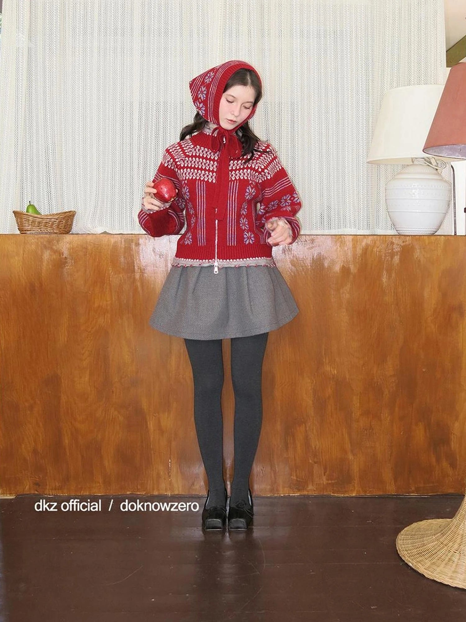 DKZ OFFICIAL Red Elastic Waist Flared A Line Skirt