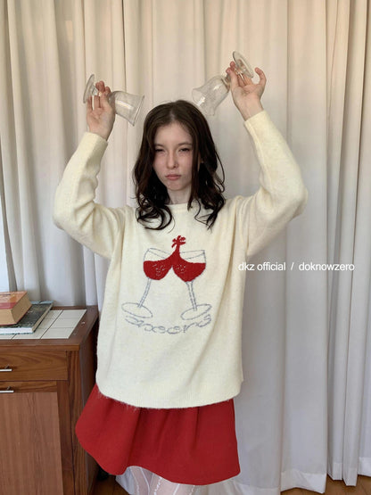 DKZ OFFICIAL Red Elastic Waist Flared A Line Skirt
