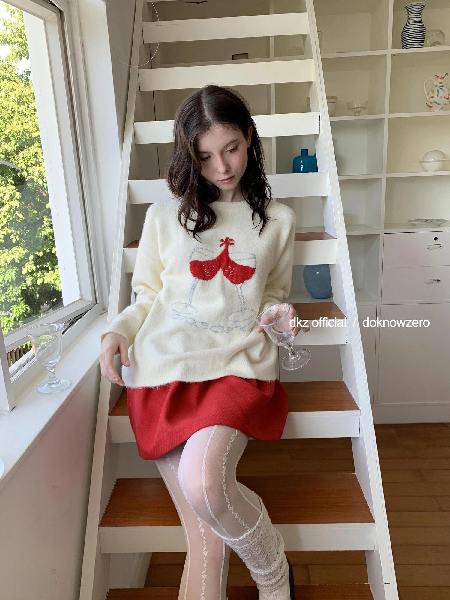 DKZ OFFICIAL Red Elastic Waist Flared A Line Skirt