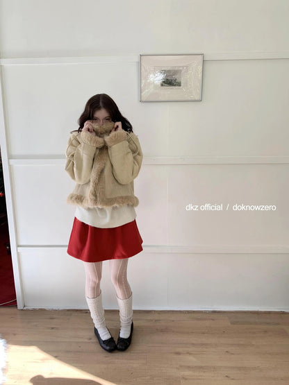 DKZ OFFICIAL Red Elastic Waist Flared A Line Skirt