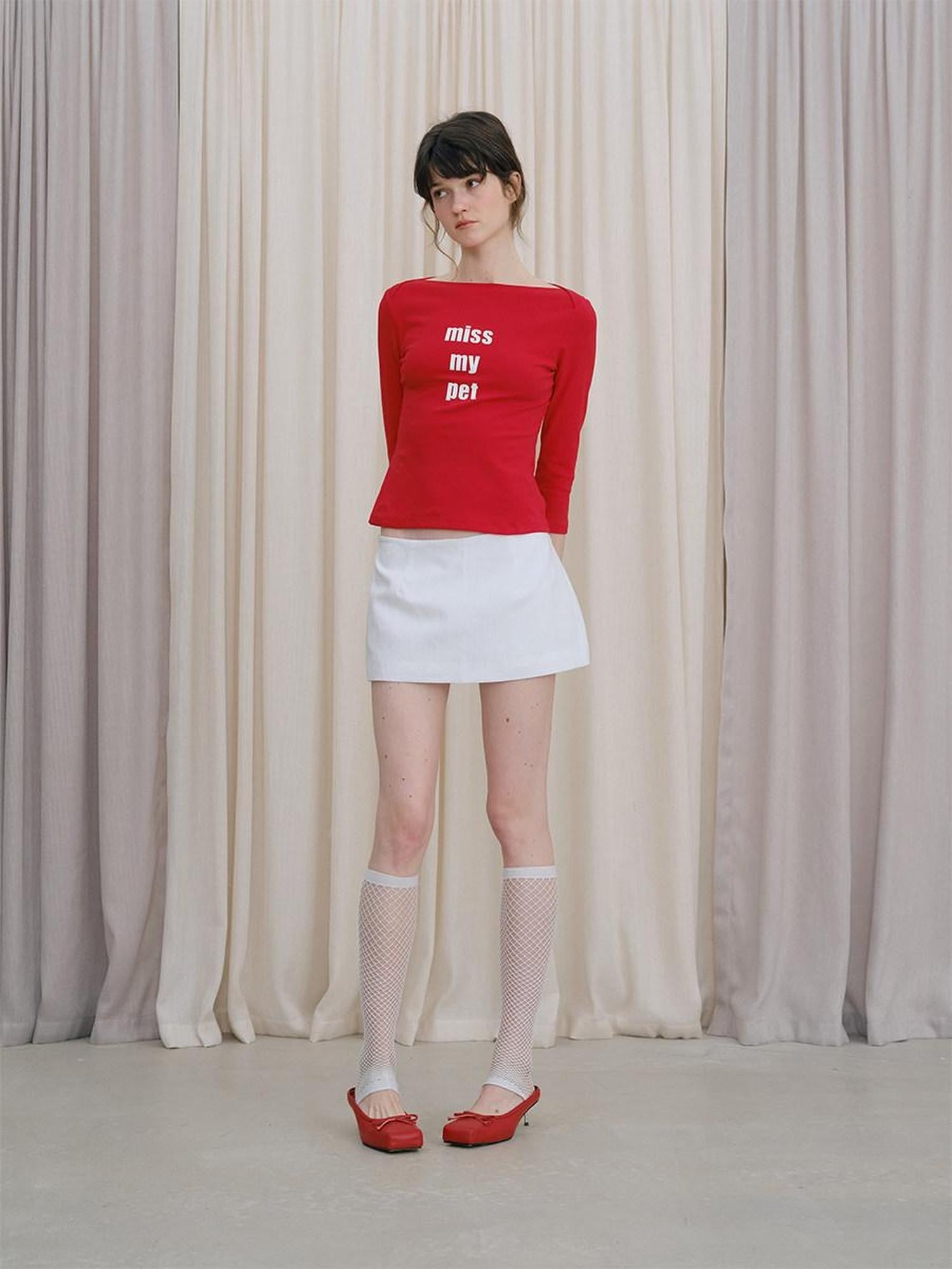 DKZ OFFICIAL Red Slogan Print Boat Neck Women&