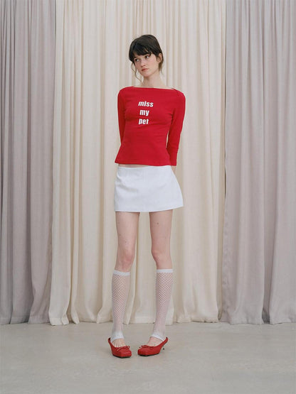 DKZ OFFICIAL Red Slogan Print Boat Neck Women&