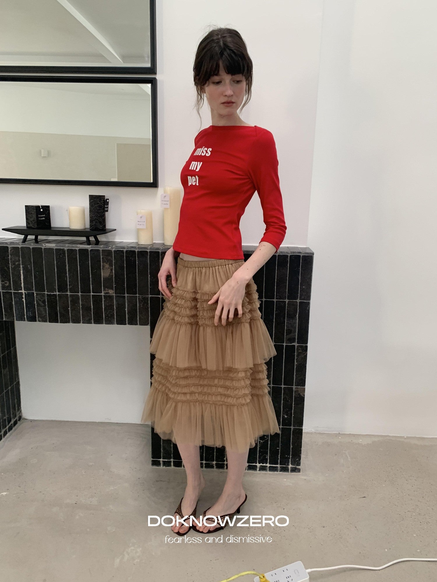 DKZ OFFICIAL Red Slogan Print Boat Neck Women&