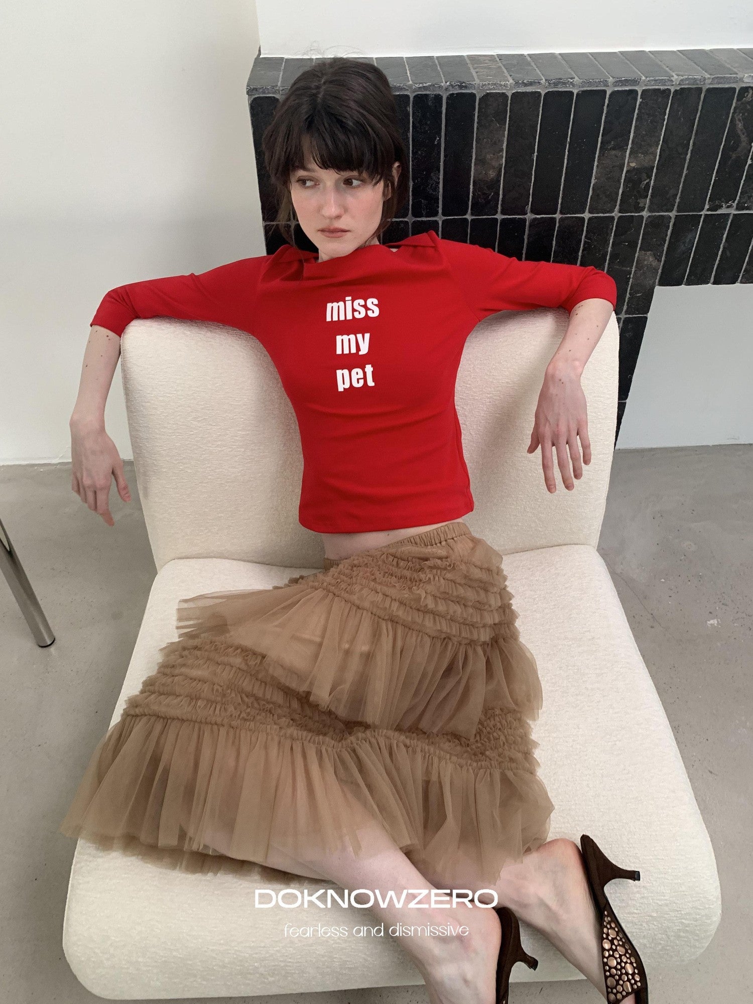 DKZ OFFICIAL Red Slogan Print Boat Neck Women&
