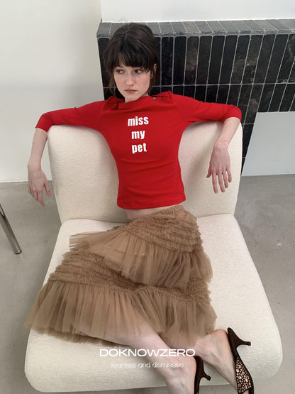 DKZ OFFICIAL Red Slogan Print Boat Neck Women&