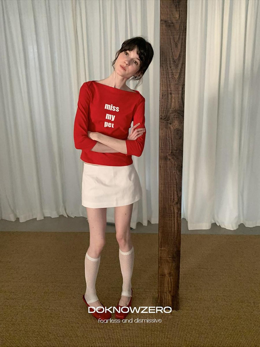 DKZ OFFICIAL Red Slogan Print Boat Neck Women&