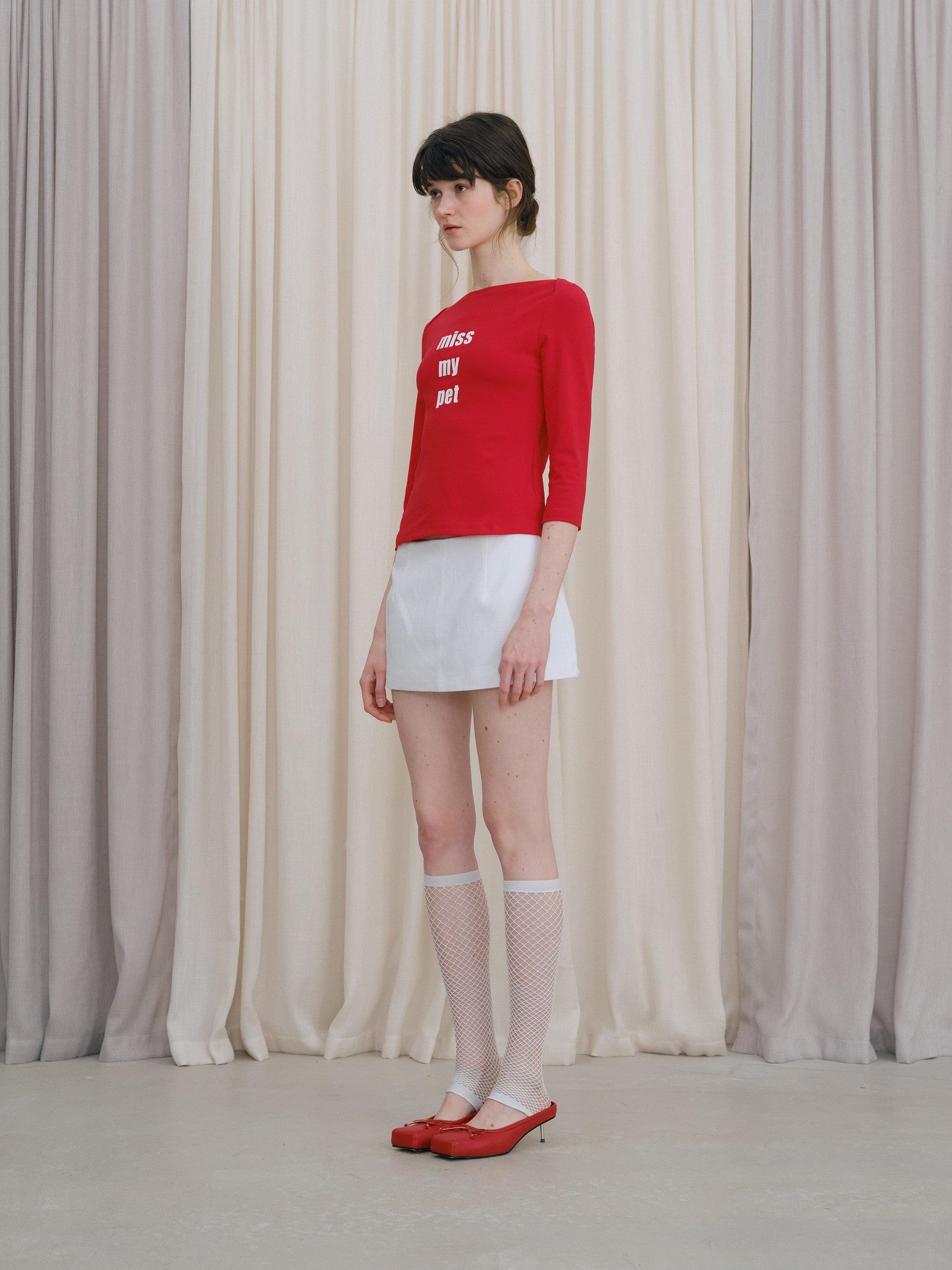 DKZ OFFICIAL Red Slogan Print Boat Neck Women&
