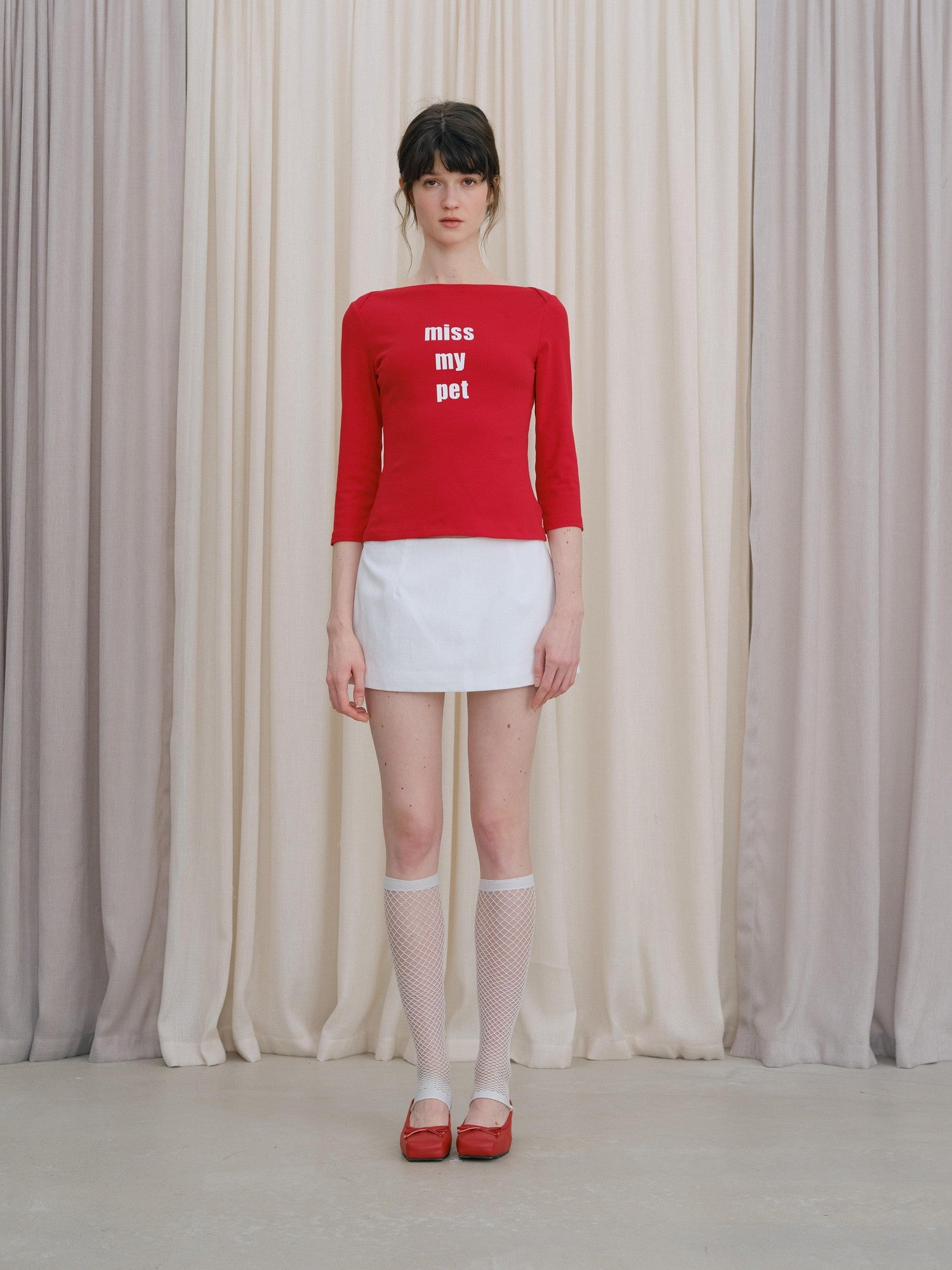DKZ OFFICIAL Red Slogan Print Boat Neck Women&