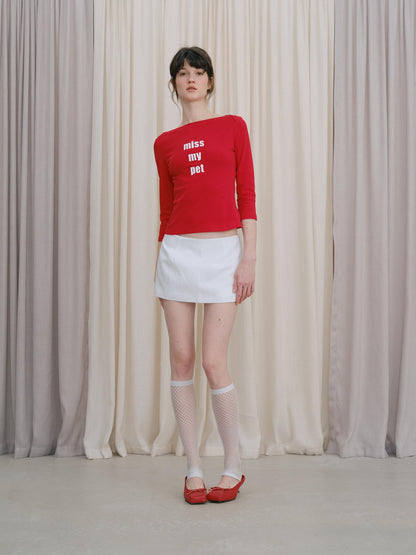DKZ OFFICIAL Red Slogan Print Boat Neck Women&