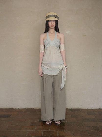 DKZ OFFICIAL Relaxed Resort Back Braided Ribbon V-neck Mesh Women&