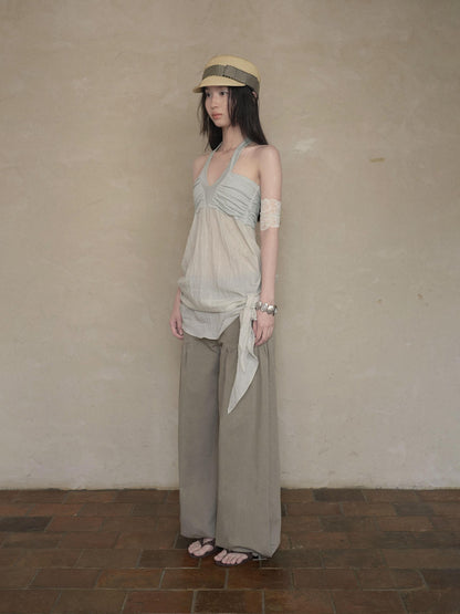 DKZ OFFICIAL Relaxed Resort Back Braided Ribbon V-neck Mesh Women&