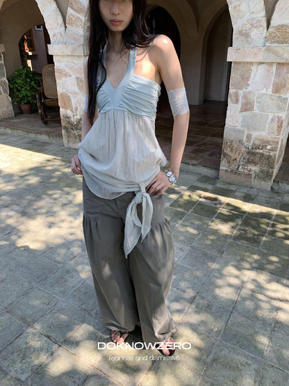 DKZ OFFICIAL Relaxed Resort Back Braided Ribbon V-neck Mesh Women&
