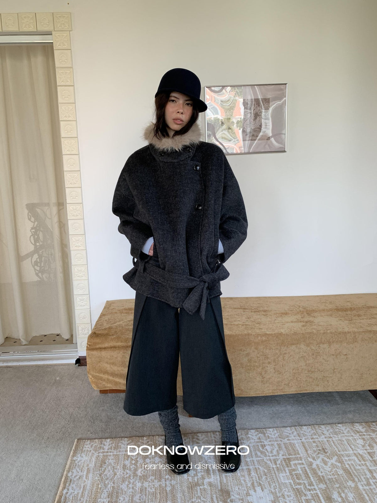 DKZ OFFICIAL Removable Fur Collar Double Faced Women&