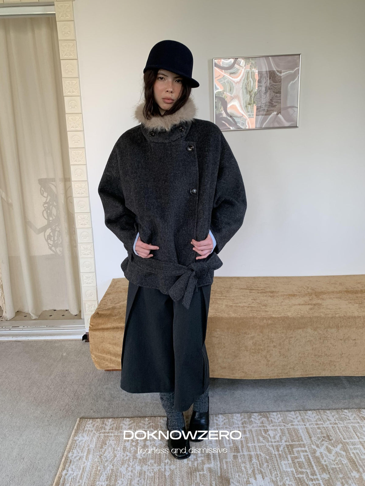 DKZ OFFICIAL Removable Fur Collar Double Faced Women&