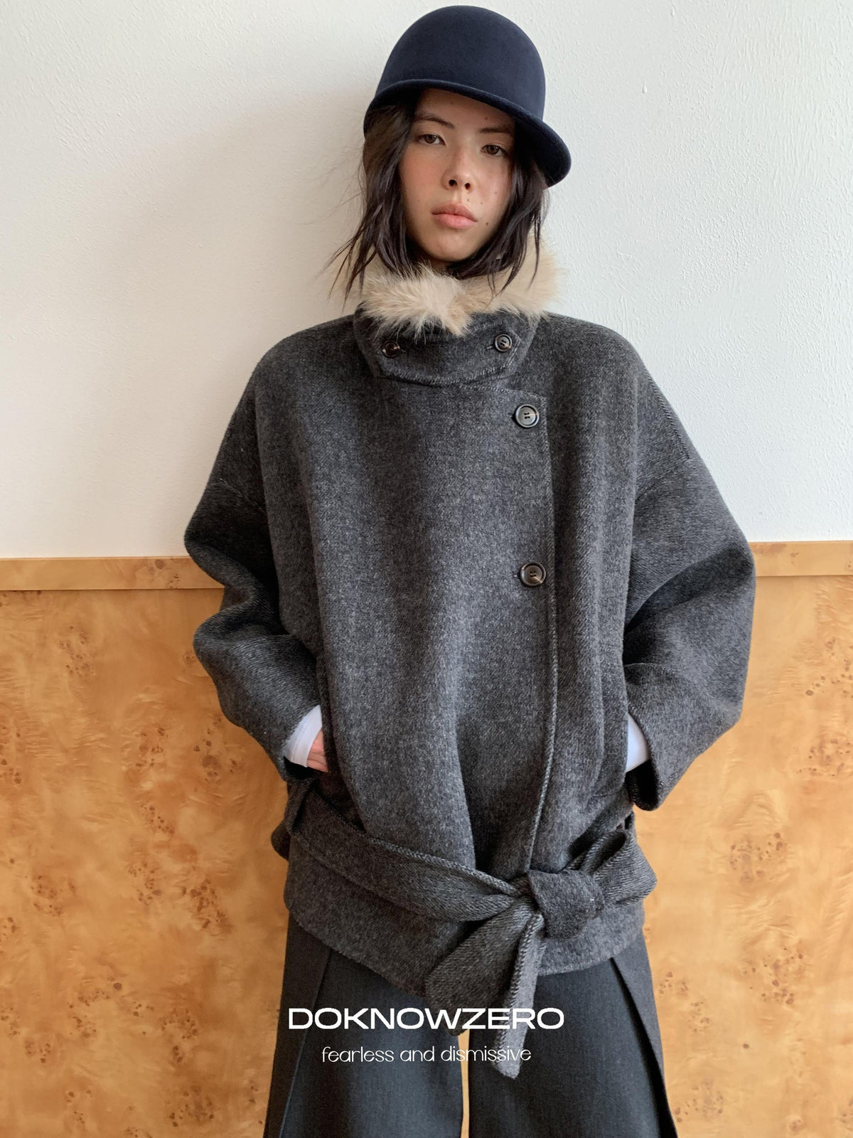 DKZ OFFICIAL Removable Fur Collar Double Faced Women&