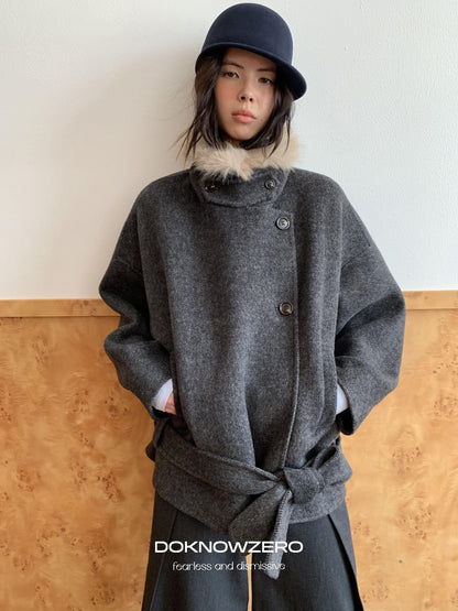 DKZ OFFICIAL Removable Fur Collar Double Faced Women&