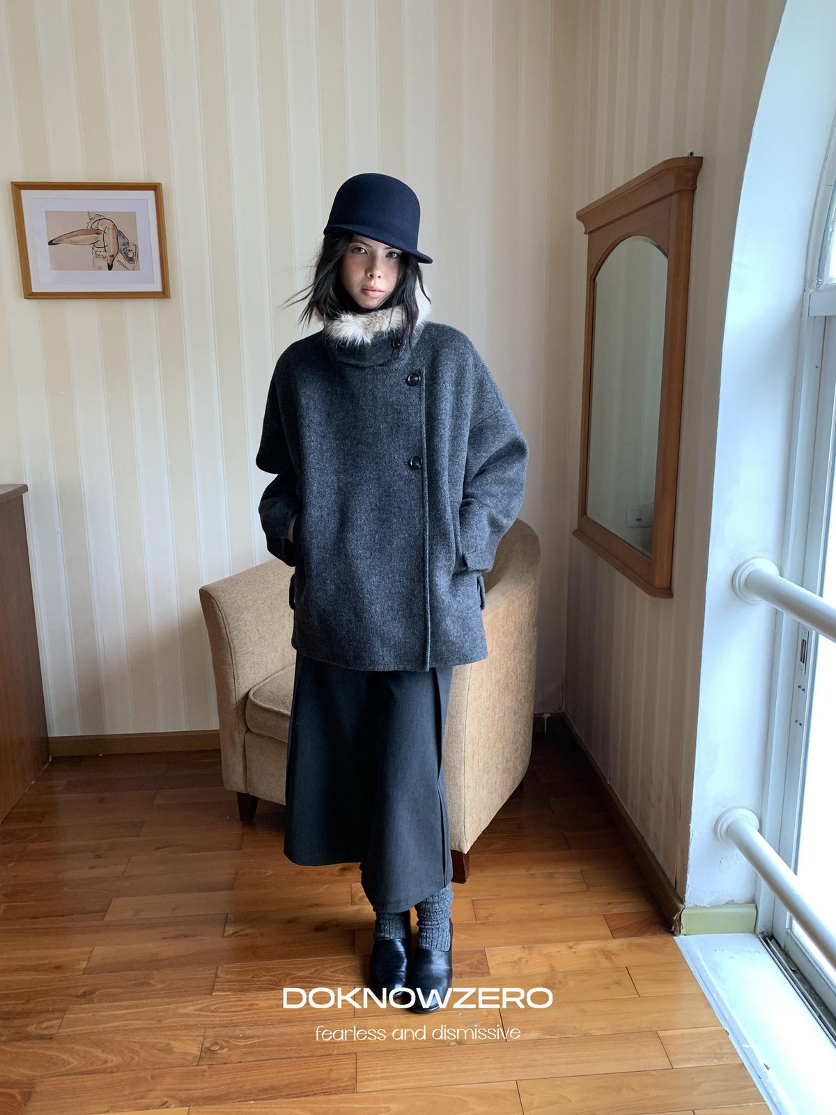 DKZ OFFICIAL Removable Fur Collar Double Faced Women&