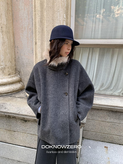 DKZ OFFICIAL Removable Fur Collar Double Faced Women&