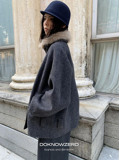 DKZ OFFICIAL Removable Fur Collar Double Faced Women&