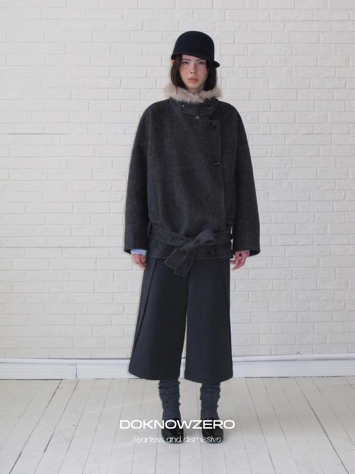 DKZ OFFICIAL Removable Fur Collar Double Faced Women&