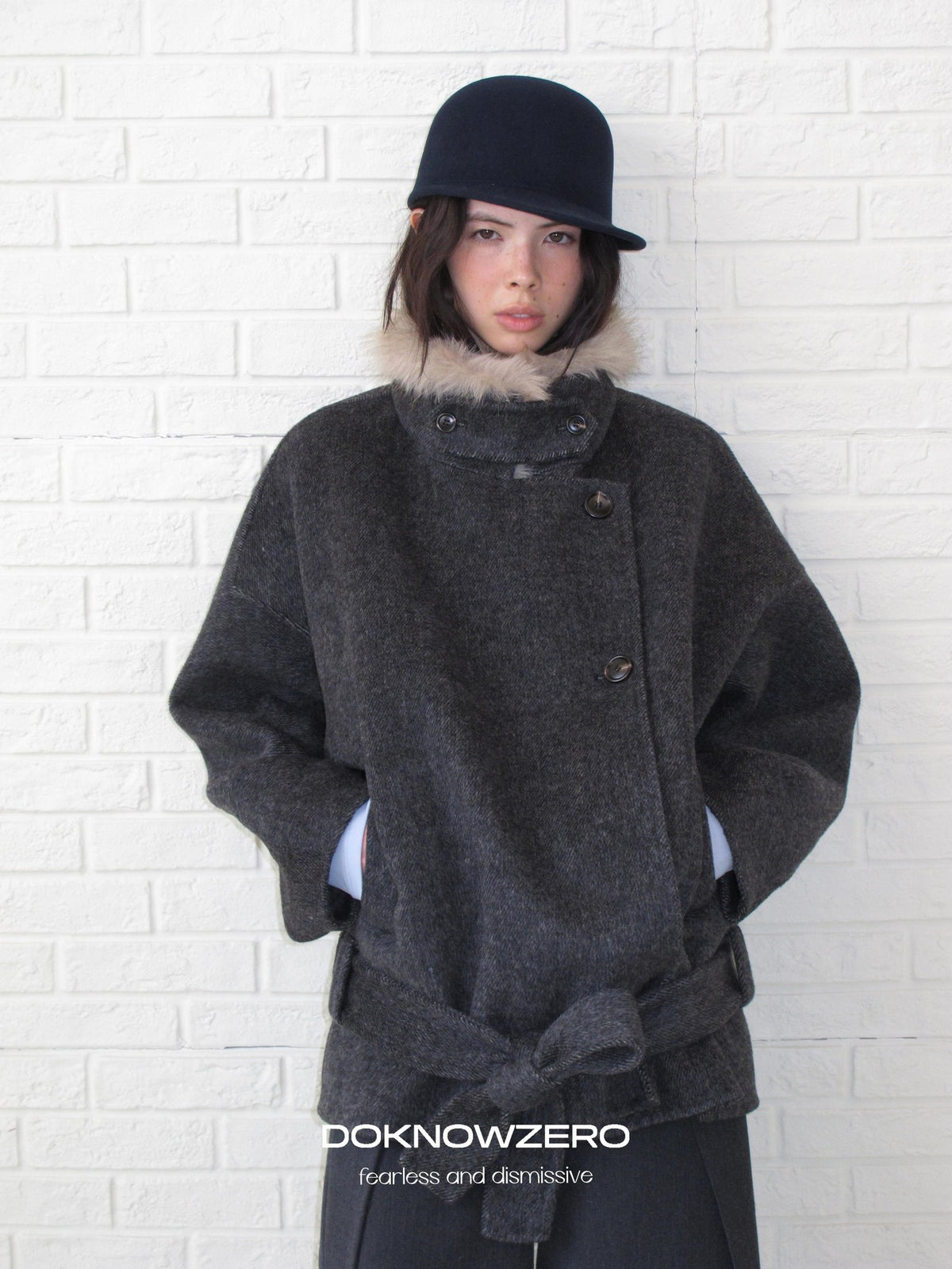 DKZ OFFICIAL Removable Fur Collar Double Faced Women&