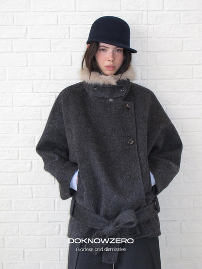 DKZ OFFICIAL Removable Fur Collar Double Faced Women&