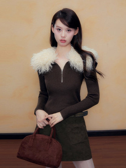 DKZ_OFFICIAL_Retro_Brown_Faux_Fur_Collar_Knit_Sweater_MISSTT