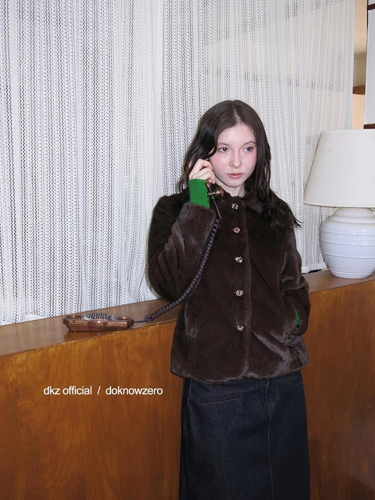 DKZ OFFICIAL Retro Brown Fuzzy Wool Blazer Women Winter Tweed Jacket