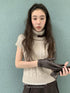 DKZ OFFICIAL Retro Cable Knit High Neck Short Sleeve Women&