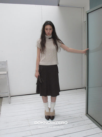 DKZ OFFICIAL Retro Cable Knit High Neck Short Sleeve Women&