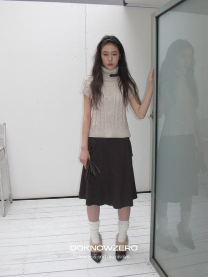 DKZ OFFICIAL Retro Cable Knit High Neck Short Sleeve Women&