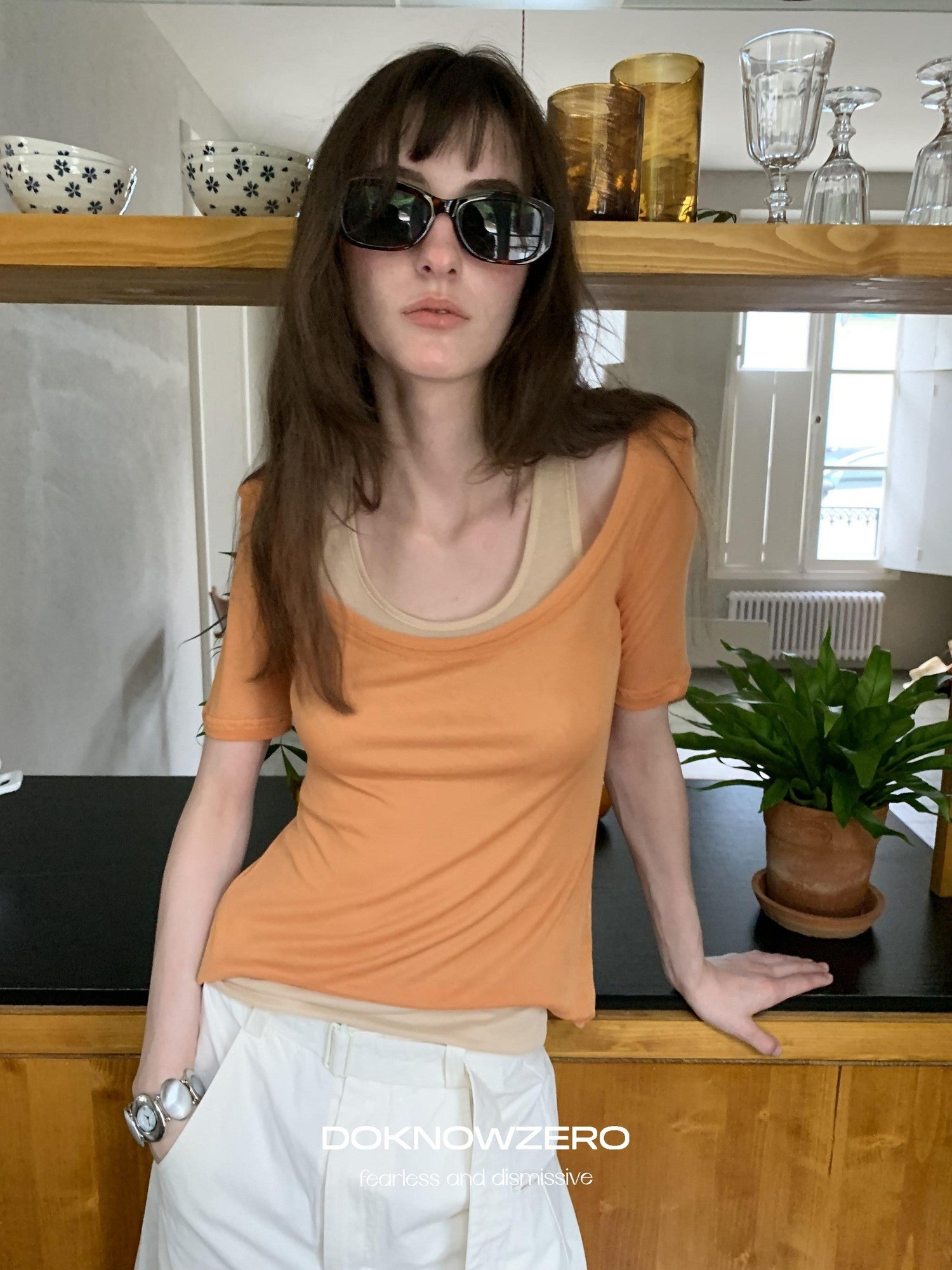 DKZ OFFICIAL Retro Colorblock U Neck Women&