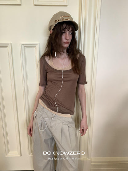 DKZ OFFICIAL Retro Colorblock U Neck Women&