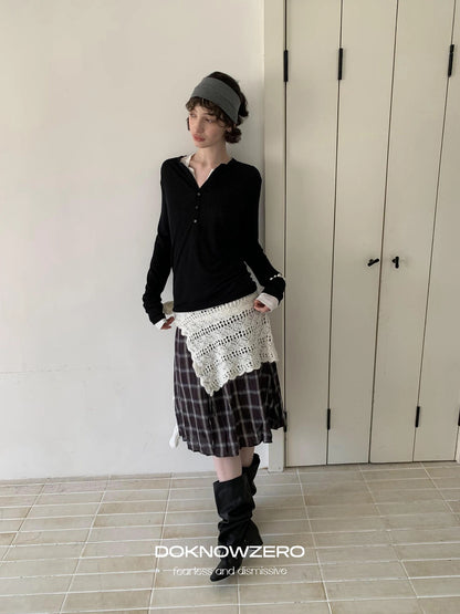 DKZ OFFICIAL Retro Crochet Layered Knit Waist Frill