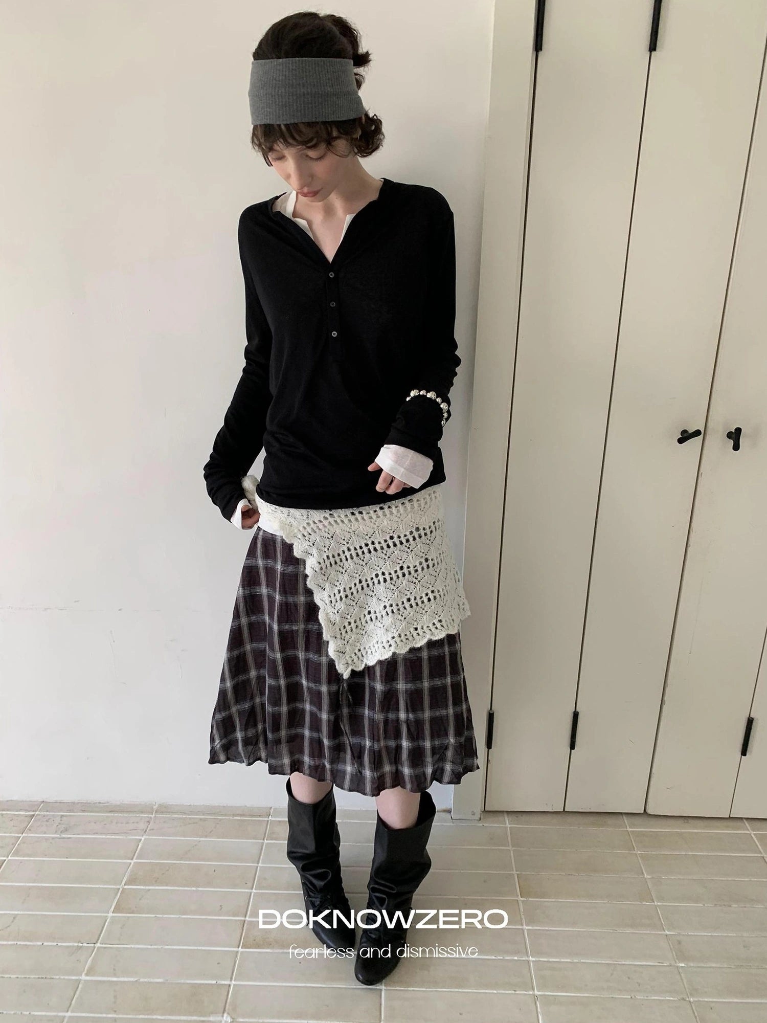 DKZ OFFICIAL Retro Crochet Layered Knit Waist Frill