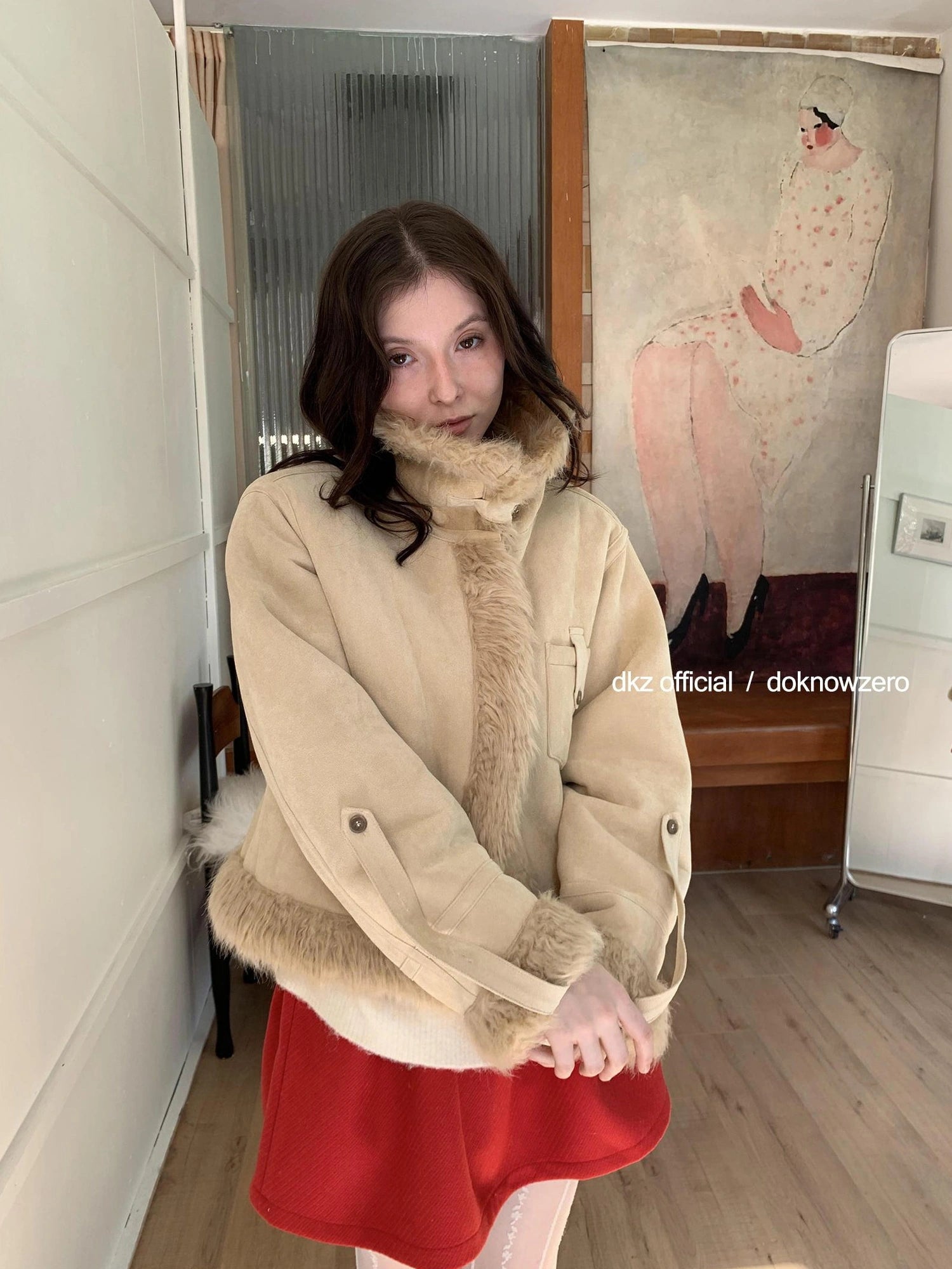 DKZ OFFICIAL Retro Faux Fur Collar Winter Jacket For Women